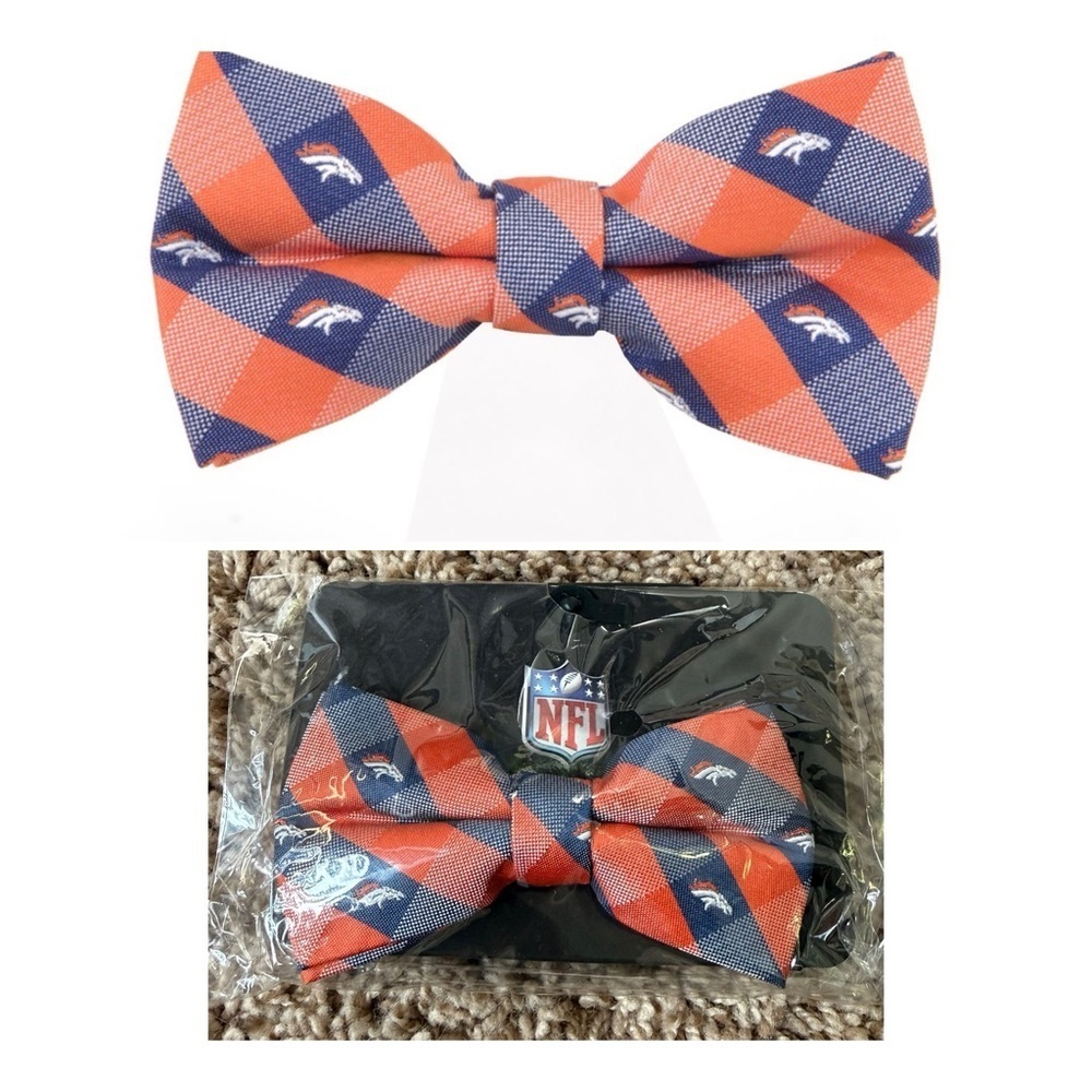 NWT Denver Broncos Plaid Bow Tie | NFL Licensed | Pre-Tied Adjustable